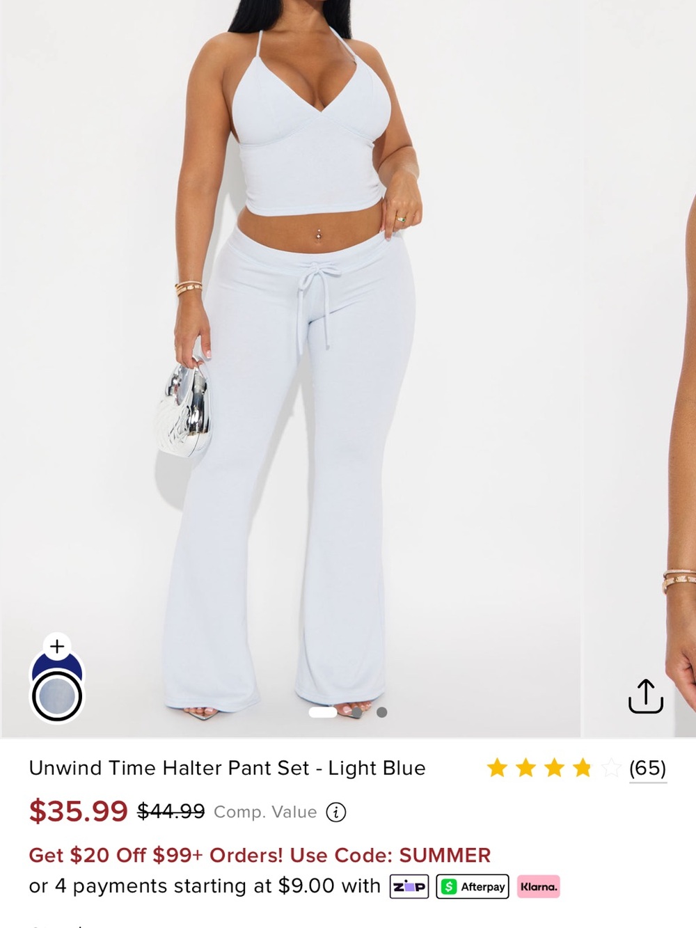 Fashion Nova Light Blue Halter & Flare Pant Set